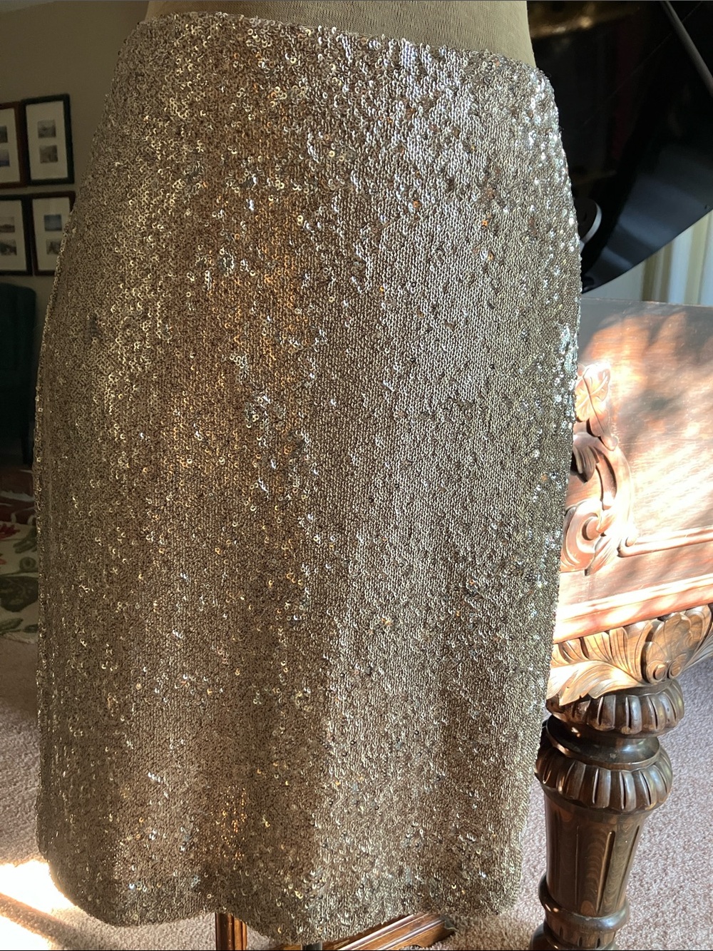 White House Black Market Sequin Skirt in Champagne Gold